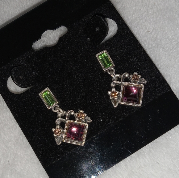 Silver Tone Geometric Floral Drop Earrings - Picture 2 of 4